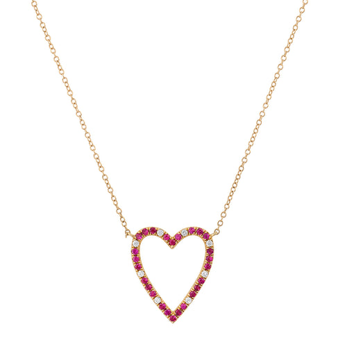 Ruby & Diamond Open Heart Love Necklace