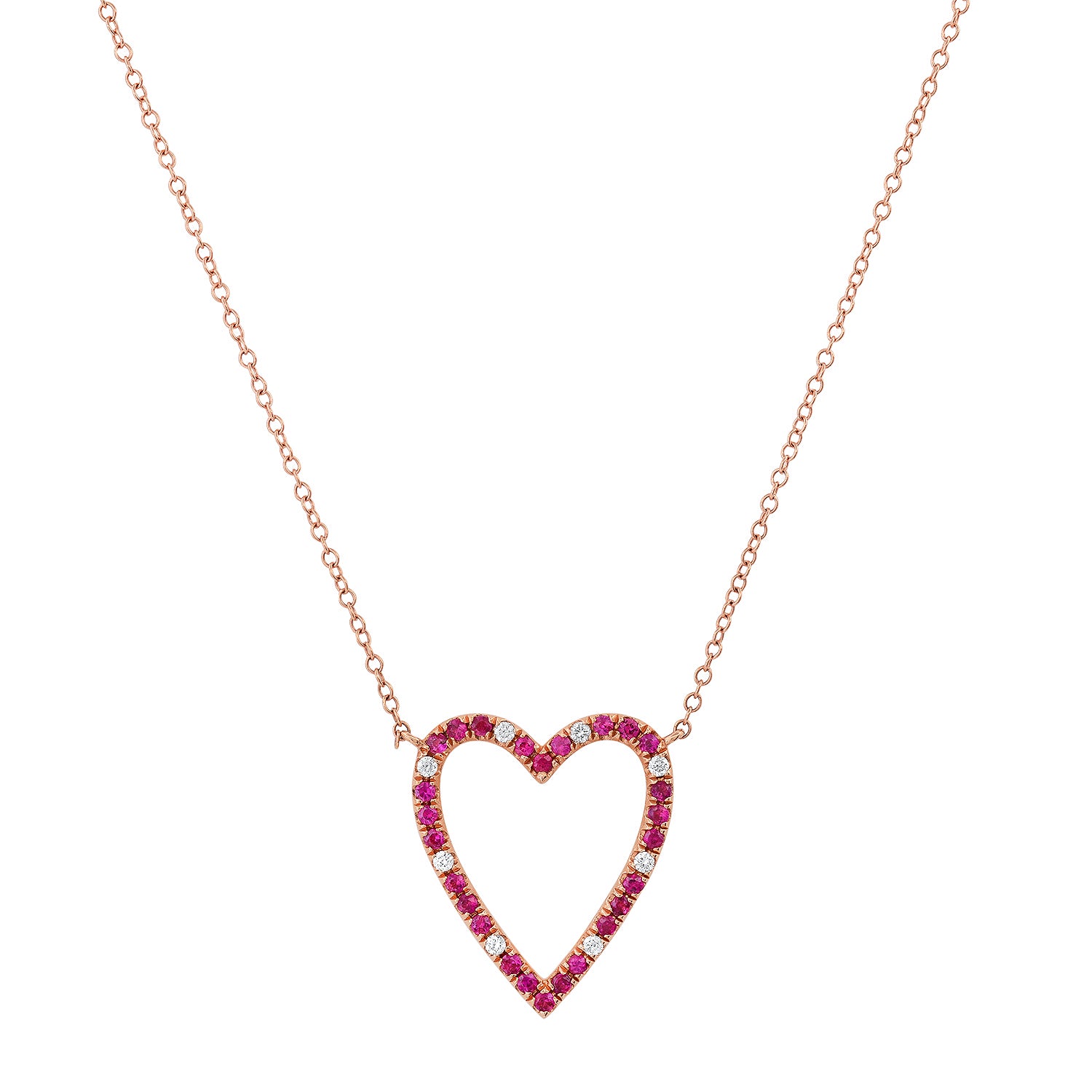 Ruby & Diamond Open Heart Love Necklace