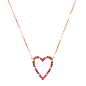 Ruby & Diamond Open Heart Love Necklace