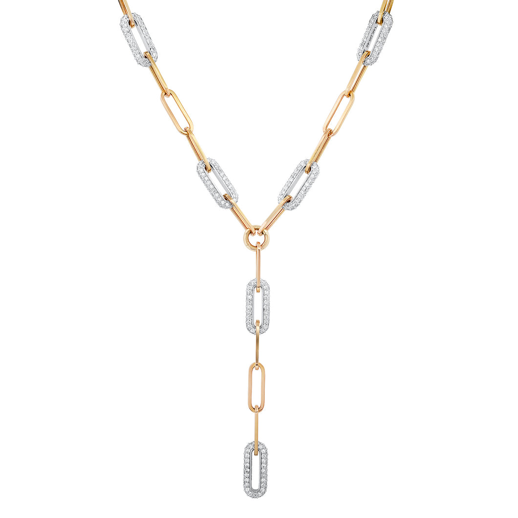Chain Reaction Diamond Link Lariat Necklace