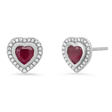 Bella Gemstone Heart Stud Earrings with Diamond Frame