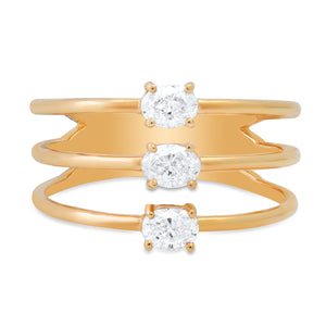 Straight Up Oval Shape Diamonds Stacked Ring