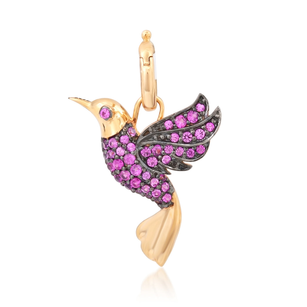 Love Bird Pink Sapphire Hummingbird Charm