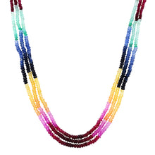 Bold Multi Color Semi Precious Triple Strand Beaded Necklace