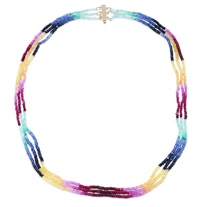 Bold Multi Color Semi Precious Triple Strand Beaded Necklace