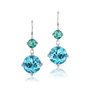 Double Drop Earrings with Blue Topaz and Green Tourmaline