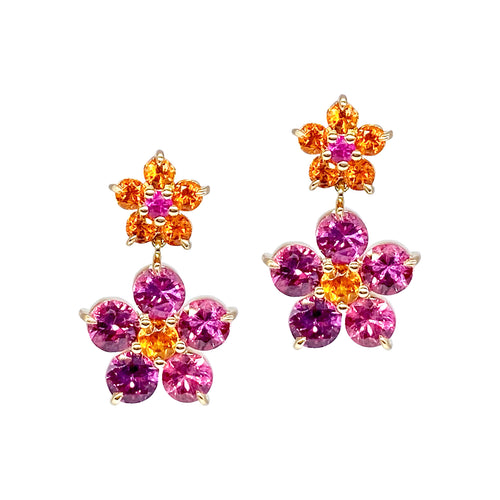 One of a Kind Precious Flower Double Drop Earrings