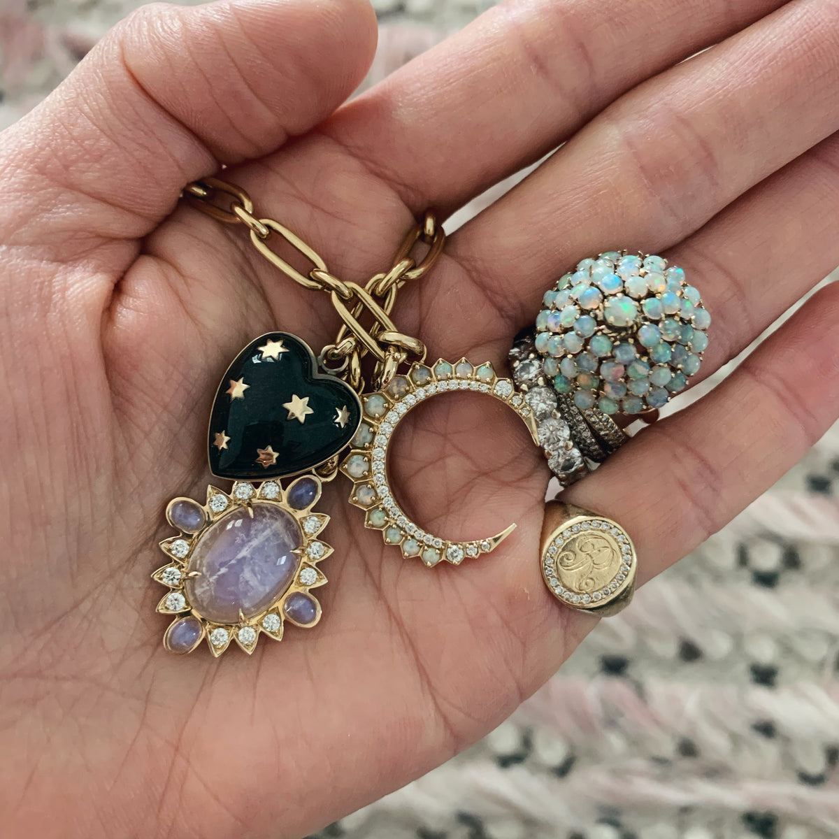 Semi Precious Stone Anna Heart with 14k Stars Pendant Charm