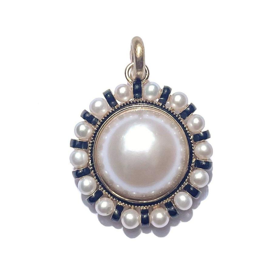 Libby Semi Precious and Enamel Pendant Charm with Pearl Frame
