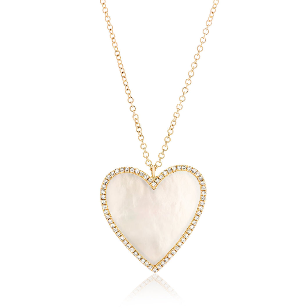 Mother of Pearl Large Heart with Diamond Frame Necklace