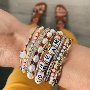 custom rainbow name bracelets for women, stacking stretch bracelet