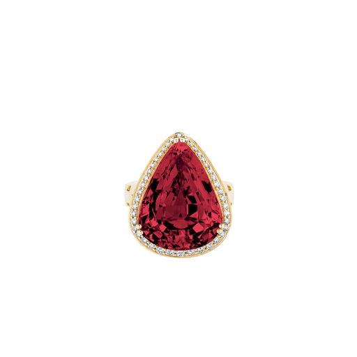 One of Kind Pear Shape Rubellite with Diamond Ring