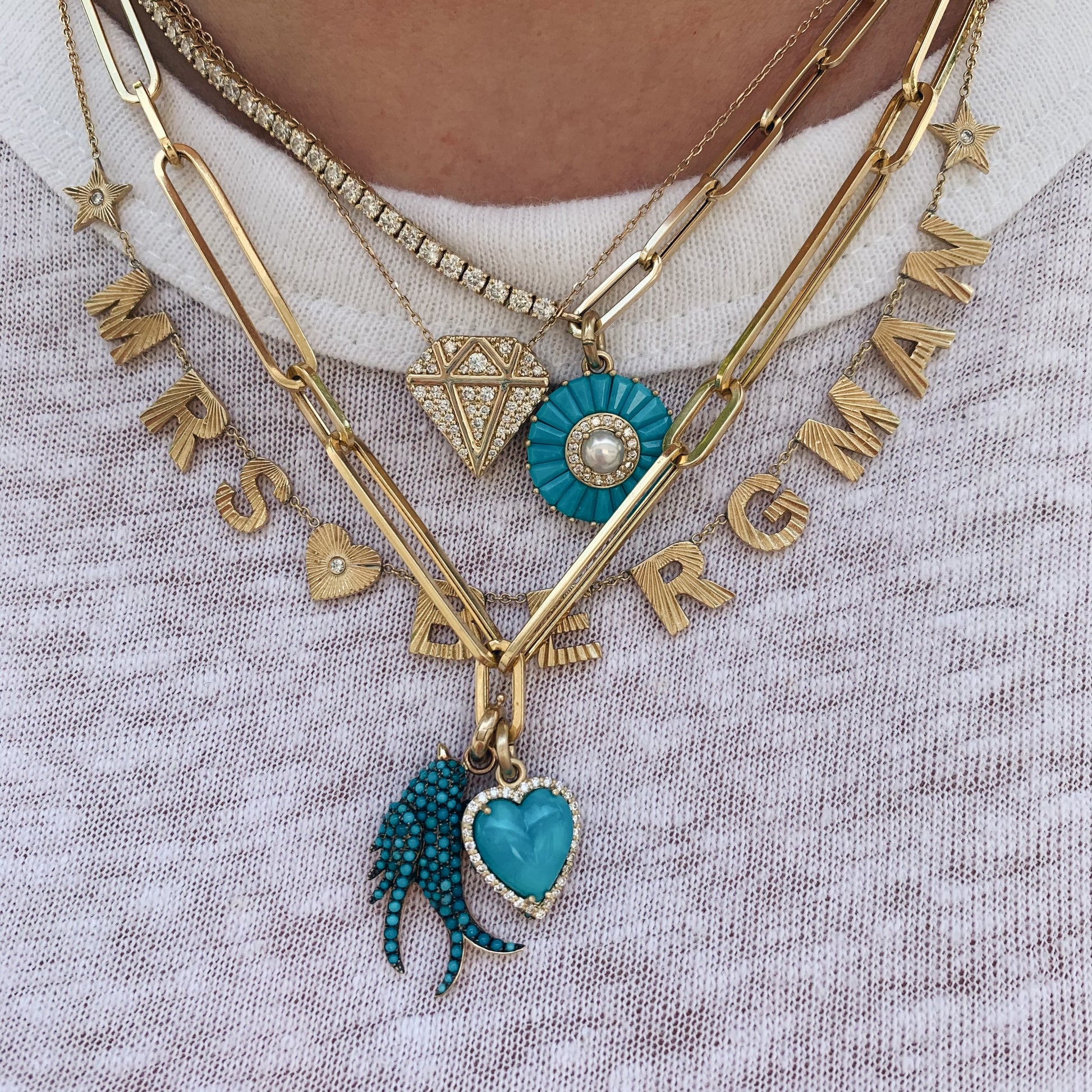 Semiprecious Stone with Pearl & Diamond Emily Pendant Charm