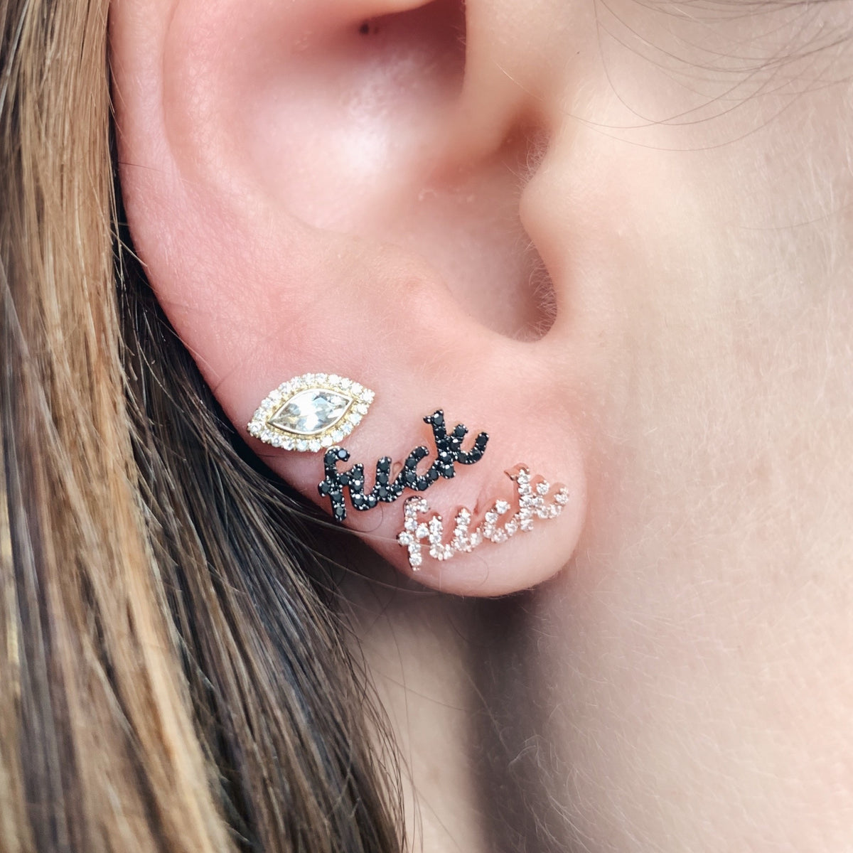 Cursive Diamond Fuck Single Stud Earring
