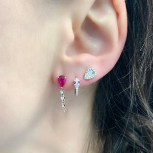 Pear Shape Ruby Stud with Diamond Wrapped Chain