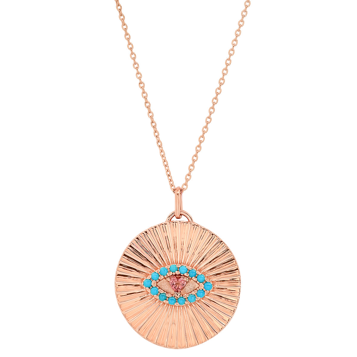 The Ashleigh Bergman Collective x My Story by Jackie Cohen Fluted Turquoise & Pink Tourmaline Evil Eye Coin Pendant