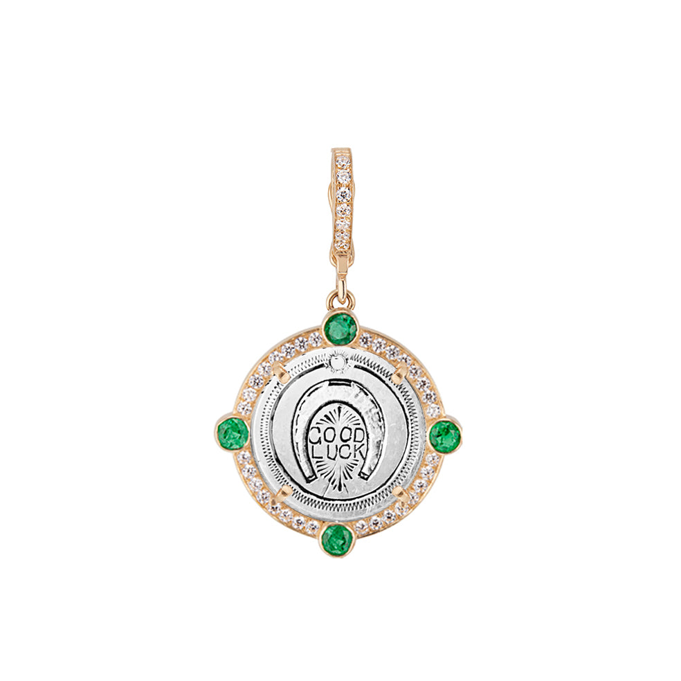 Semiprecious Bezel & Diamond Frame Antique Love Token Charm