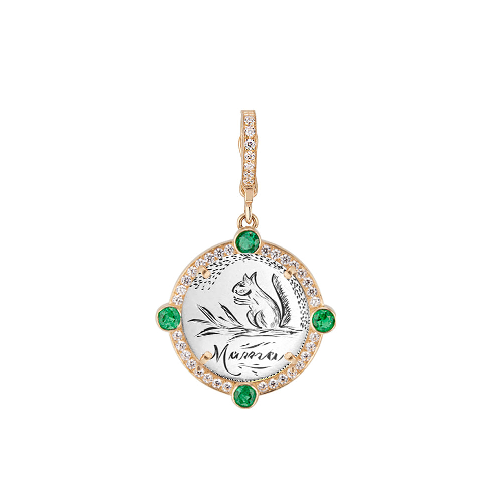 Semiprecious Bezel & Diamond Frame Antique Love Token Charm
