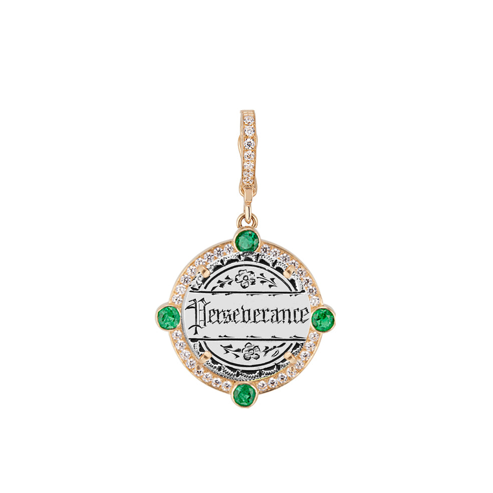 Semiprecious Bezel & Diamond Frame Antique Love Token Charm