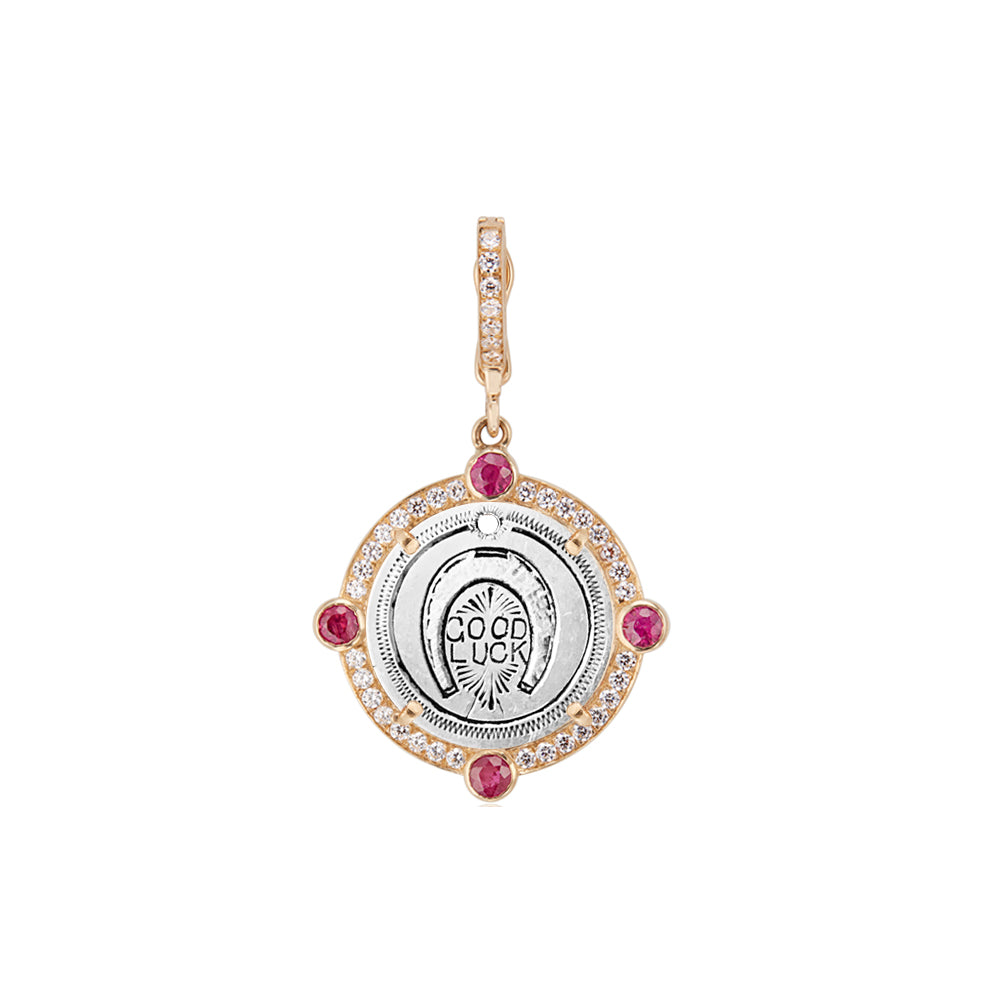Semiprecious Bezel & Diamond Frame Antique Love Token Charm