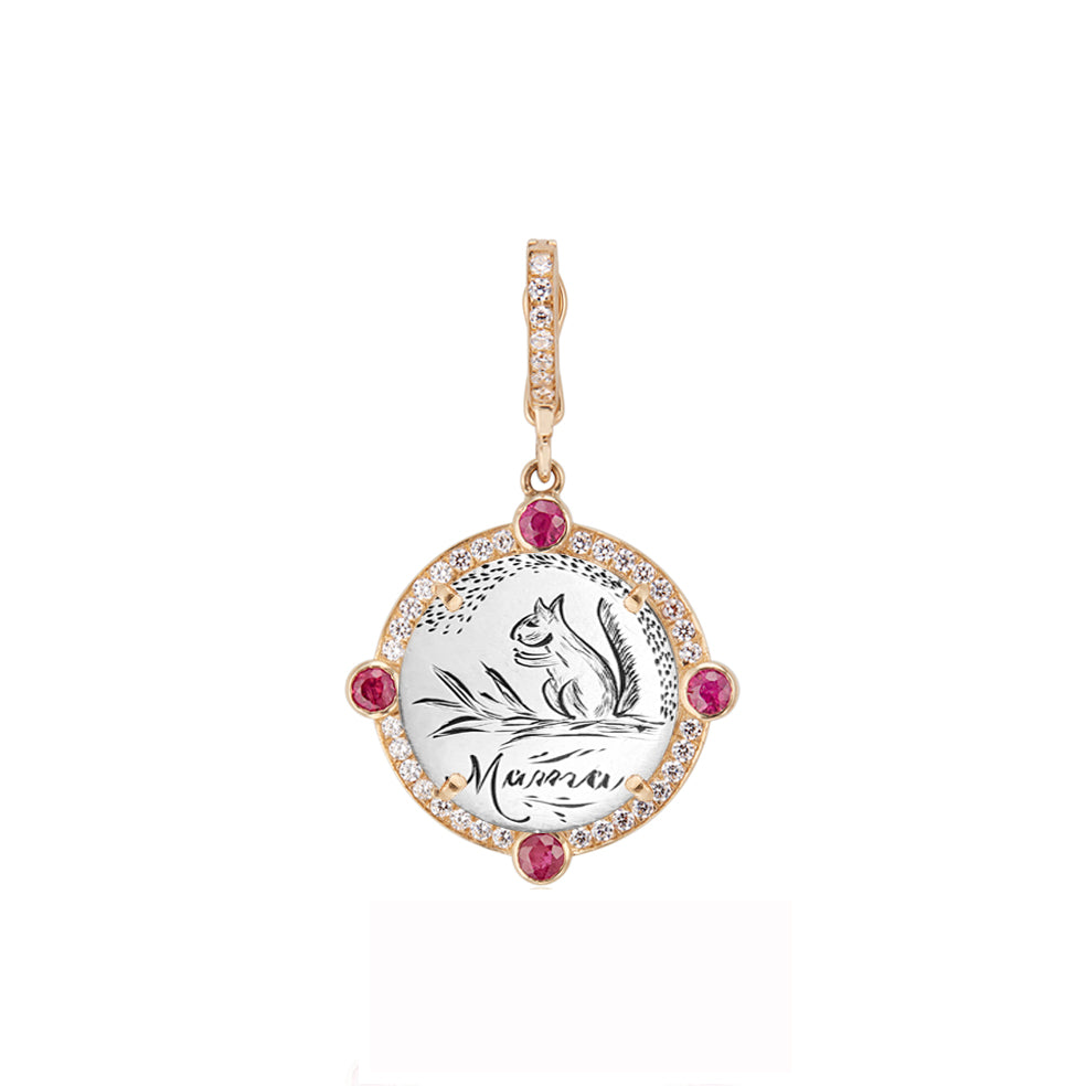 Semiprecious Bezel & Diamond Frame Antique Love Token Charm