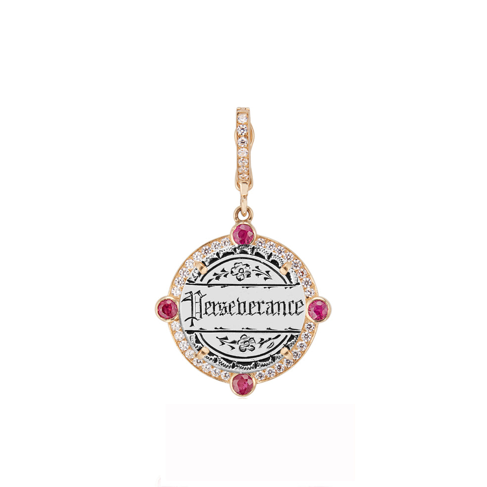 Semiprecious Bezel & Diamond Frame Antique Love Token Charm