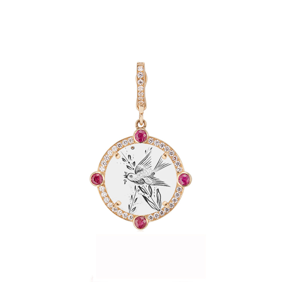 Semiprecious Bezel & Diamond Frame Antique Love Token Charm