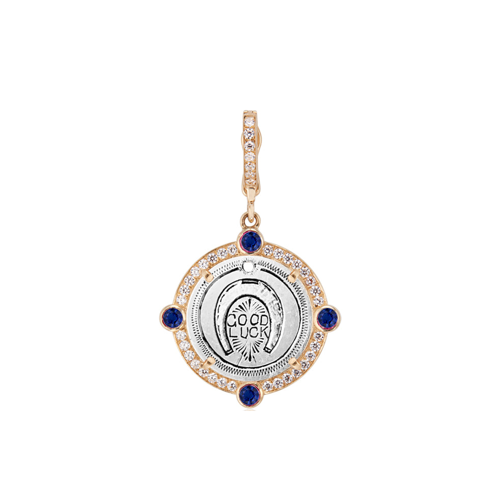Semiprecious Bezel & Diamond Frame Antique Love Token Charm
