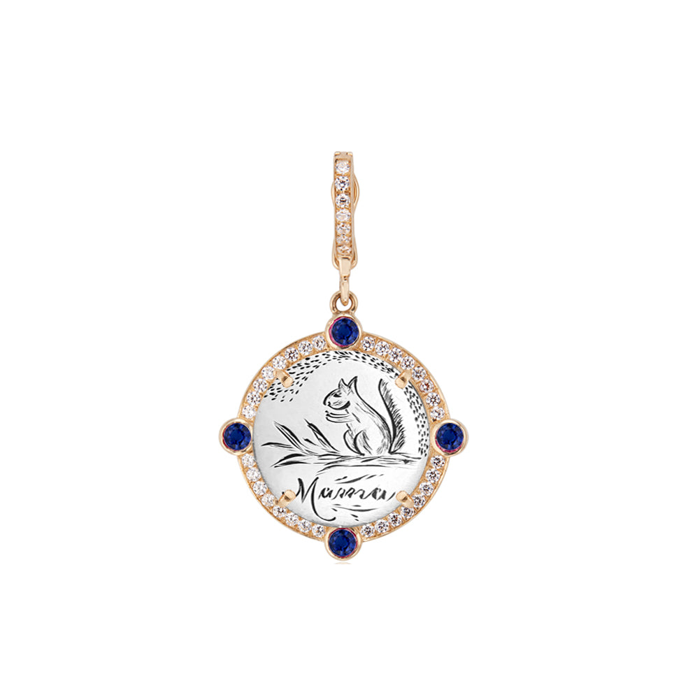 Semiprecious Bezel & Diamond Frame Antique Love Token Charm