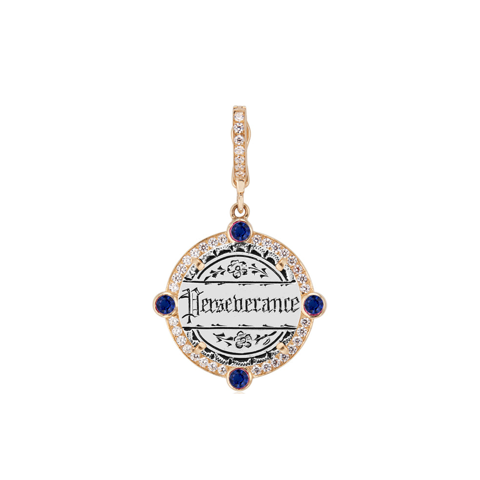 Semiprecious Bezel & Diamond Frame Antique Love Token Charm