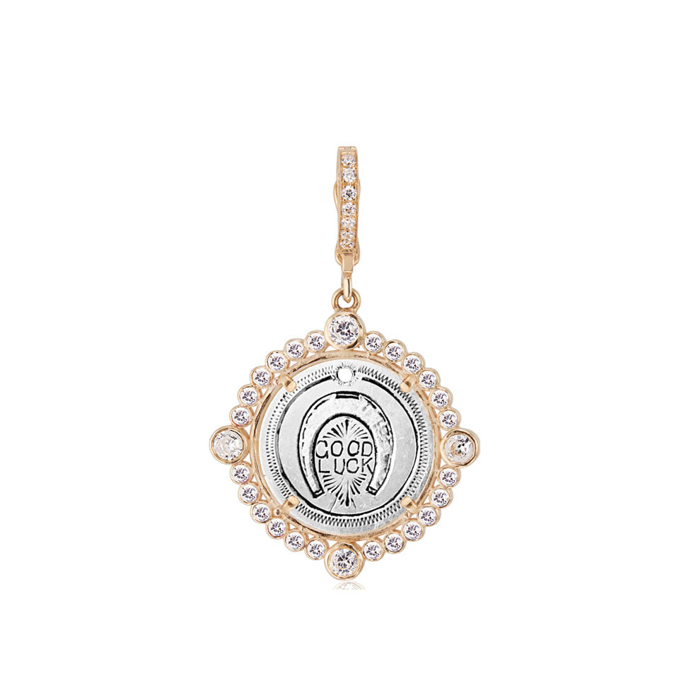 Full Diamond Bezel Frame Antique Love Token Charm