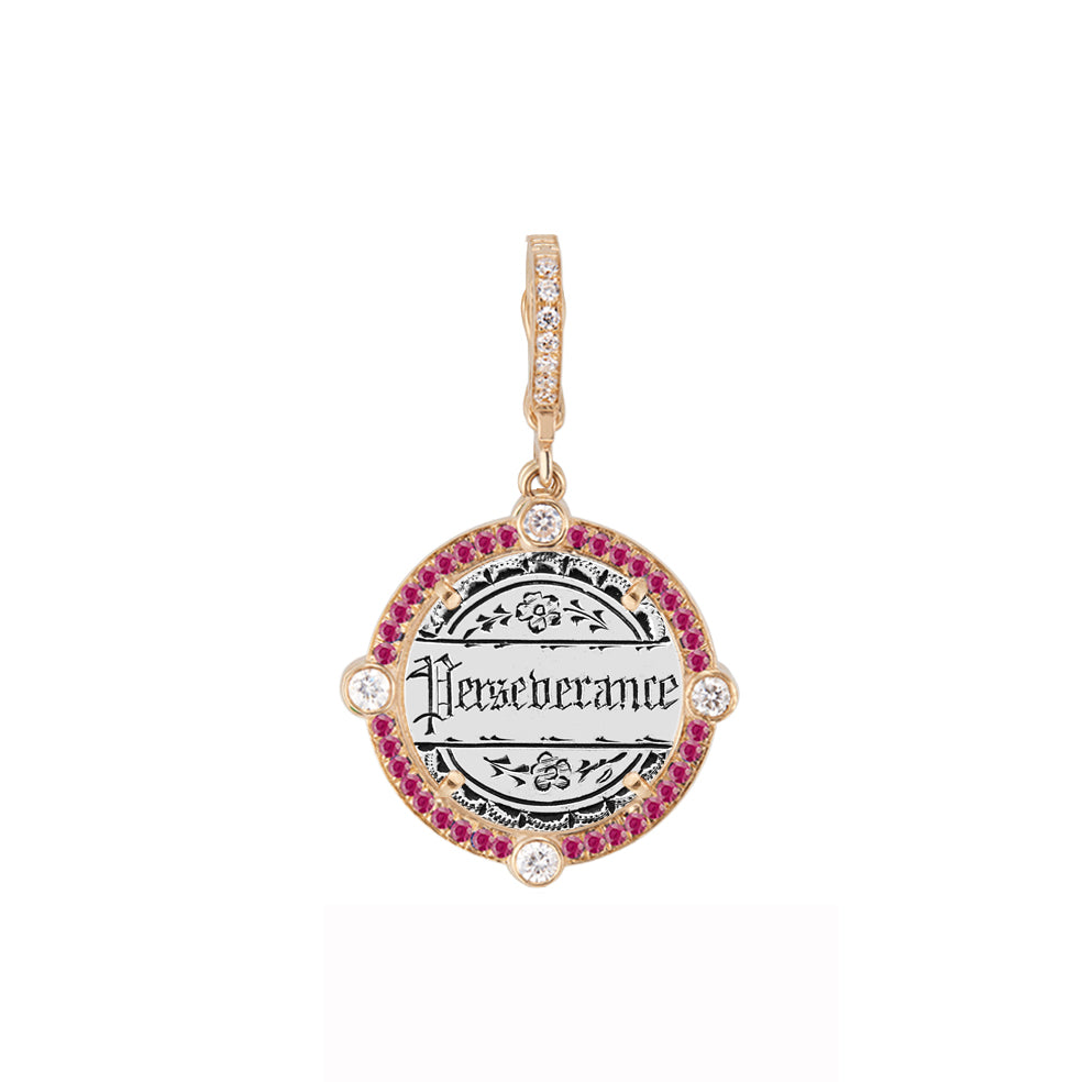 Diamond Bezel & Semiprecious Frame Antique Love Token Charm