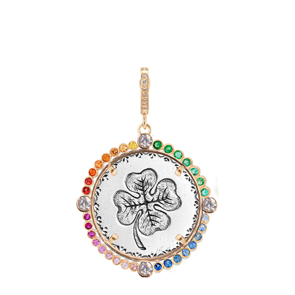 Large Diamond Bezel & Rainbow Frame Antique Love Token Charm