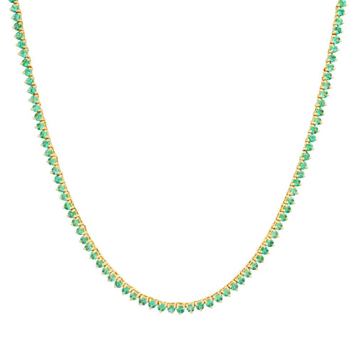 Skinny Three Prong Emerald Tennis Necklace