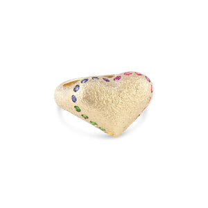 Alexa Puffy Heart Signet Ring with Gemstones or Diamonds
