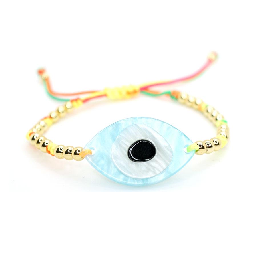 Mother of Pearl Evil Eye On Gold Filled Beads & Rainbow Thread Bracelet