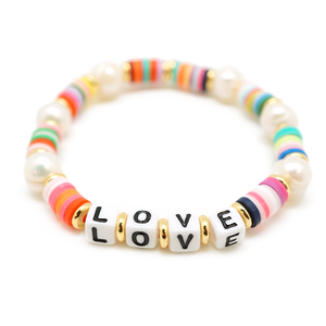 multi color beaded stretch love & pearl bracelet