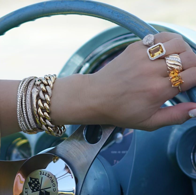 Double Row Pave Diamond Stretch Bangle