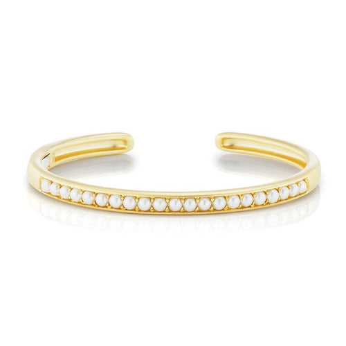 Cirque Oval Hinged Cuff Bracelet with White Pearls