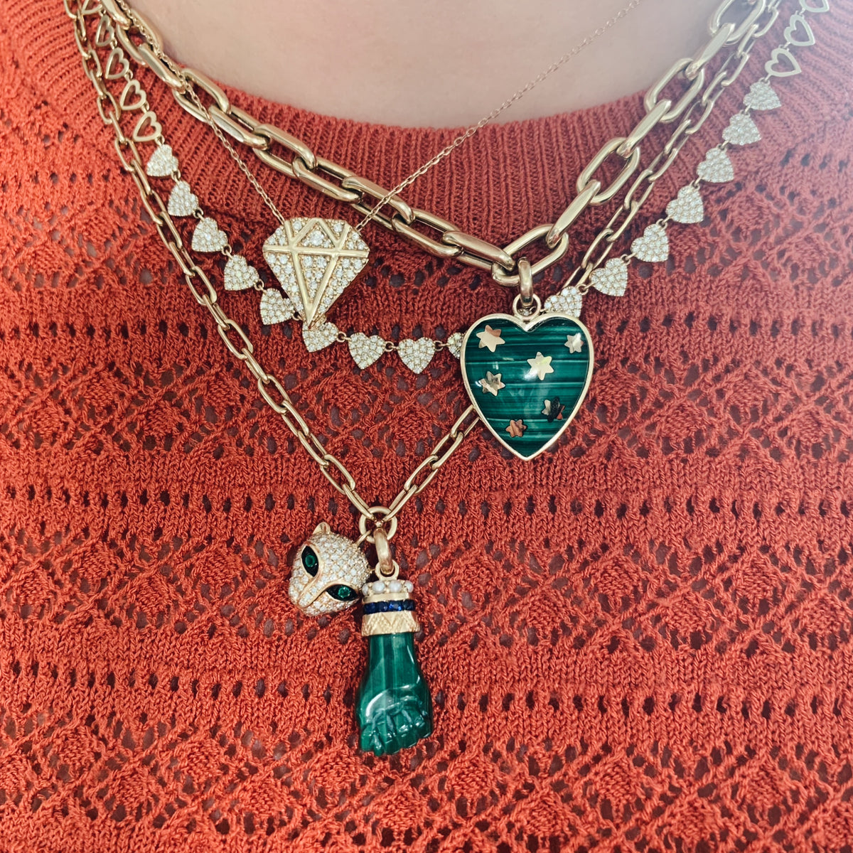 Semi Precious Stone Anna Heart with 14k Stars Pendant Charm