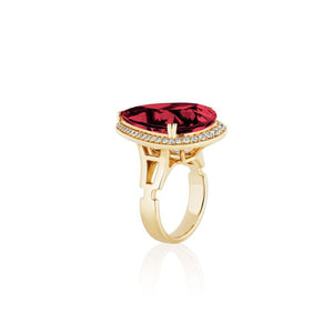 One of Kind Pear Shape Rubellite with Diamond Ring