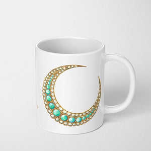 Turquoise & Diamond Moon Vintage Brooche Coffee Mug