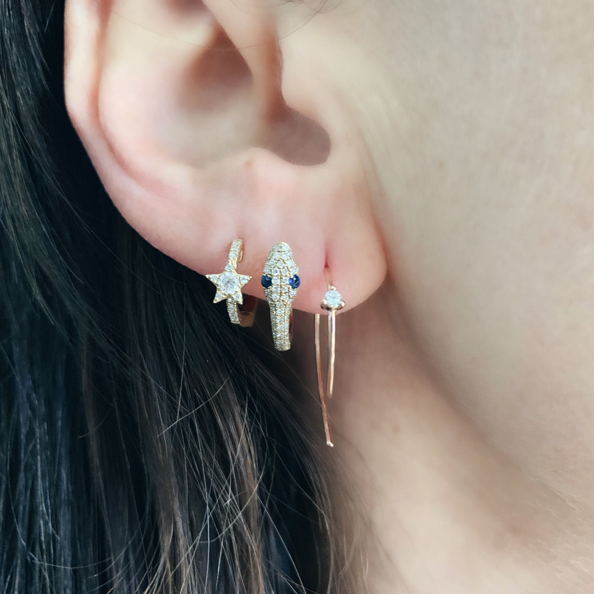 Single Diamond Modern Hook Earrings