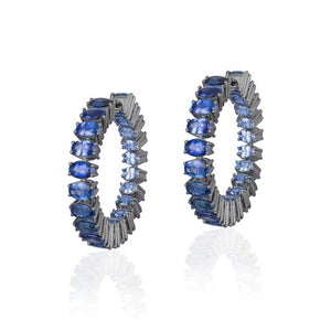 Faceted Blue Sapphire Inside-Outside Hoop Earrings