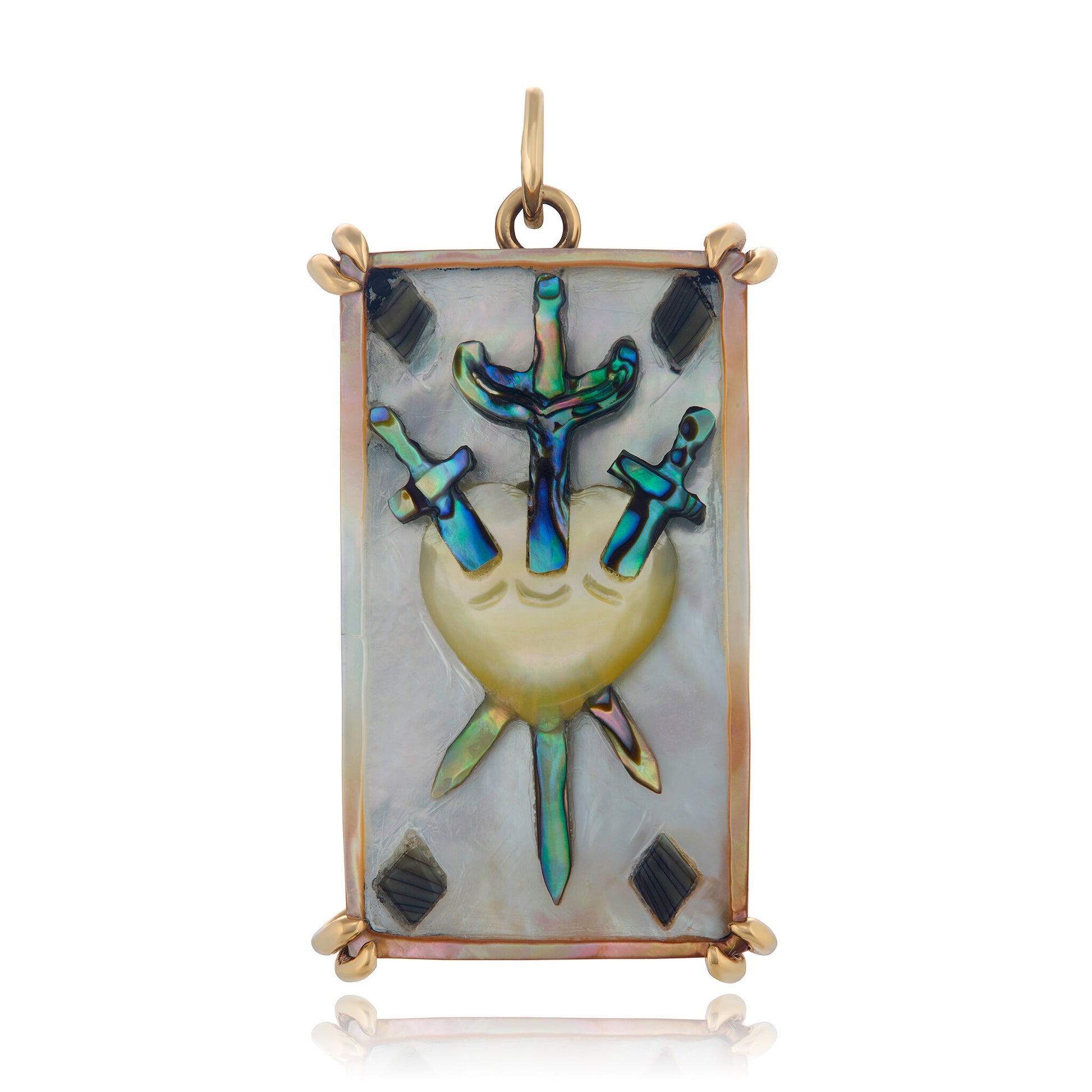 Hand Carved Three of Swords Tarot Card Charm
