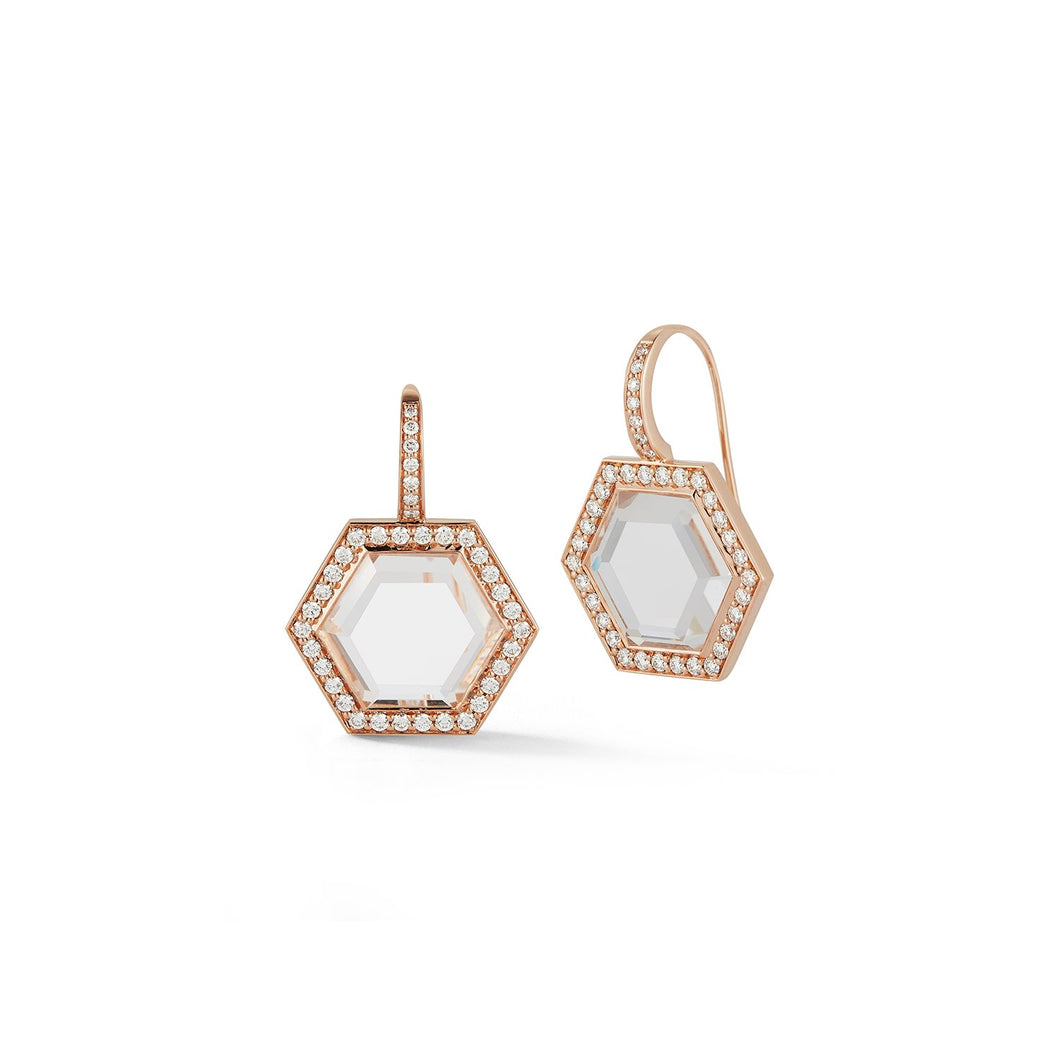 Bell Diamond and Rock Crystal Hexagon Drop Earrings
