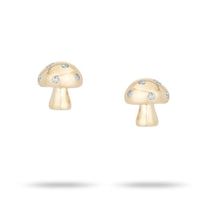 Enchanted Diamond Mushroom Stud Earrings