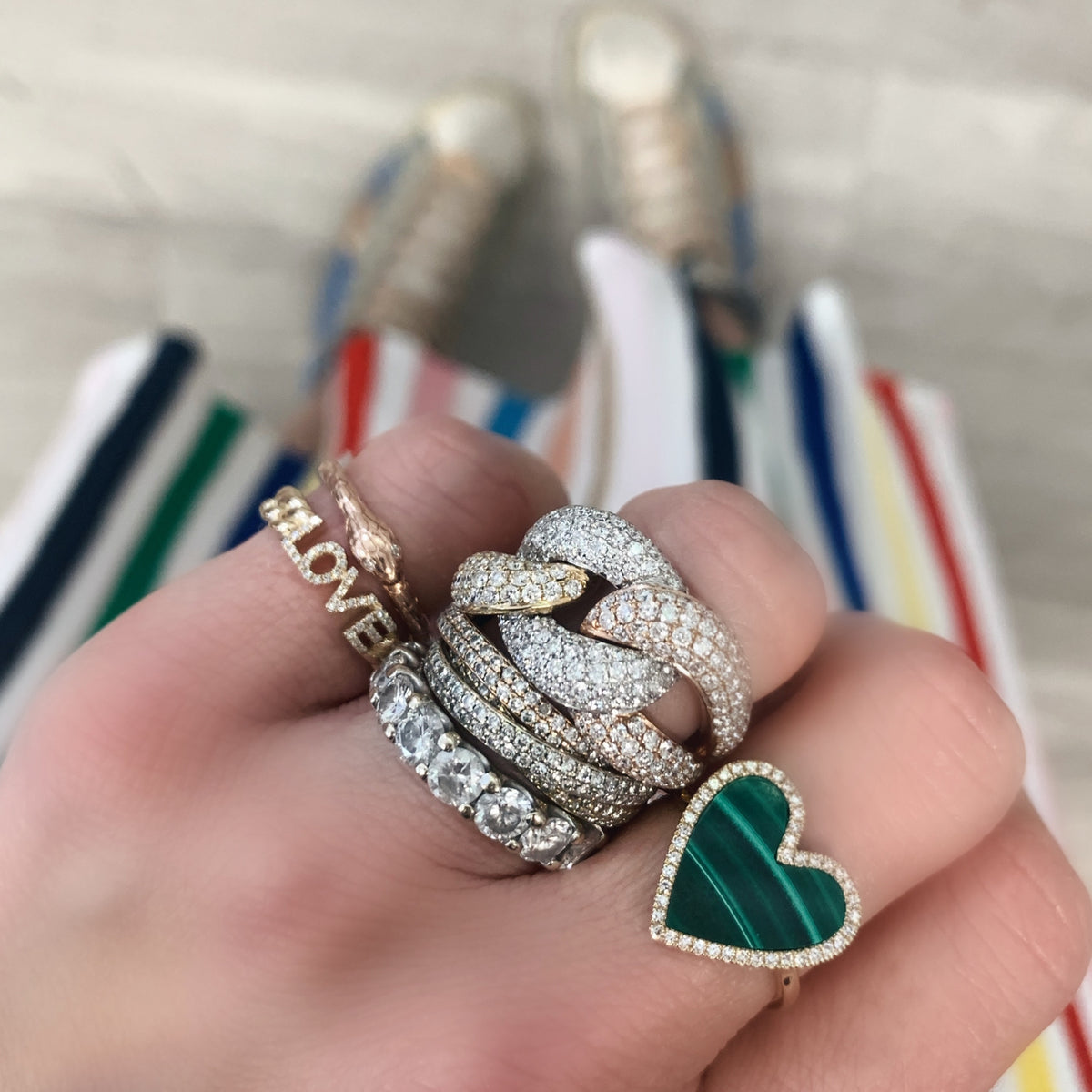Malachite Heart with Diamond Frame Ring