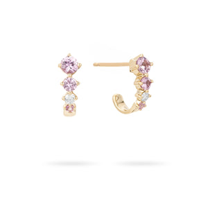 Pink Sapphire & Diamond J Hoop Earrings