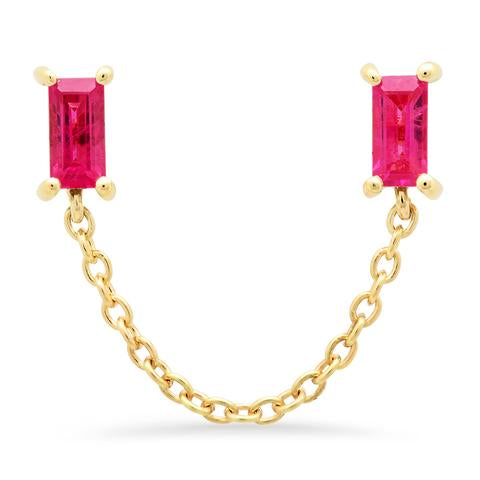 Gemstone Baguette Chain Stud Earrings
